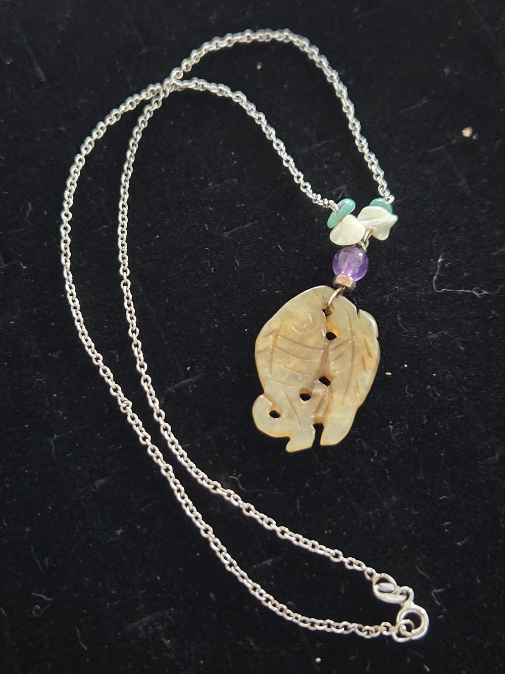Sterling Silver Natural Stone Fish Penant Necklace